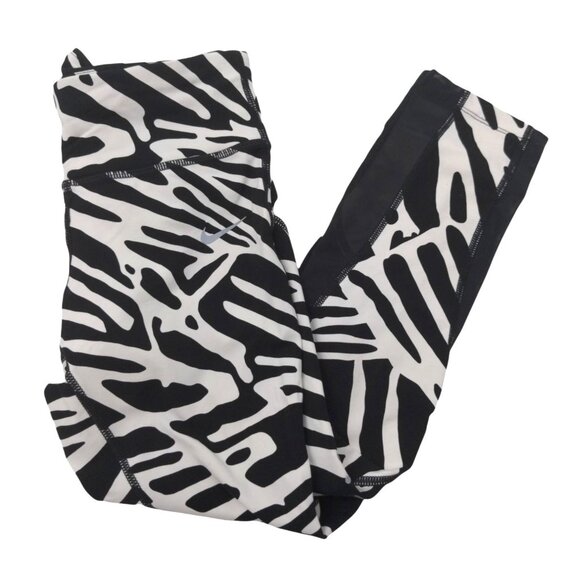 Nike Cropped Leggings Women XS Zebra Print Mesh Panel Black White Athletic - Picture 1 of 8